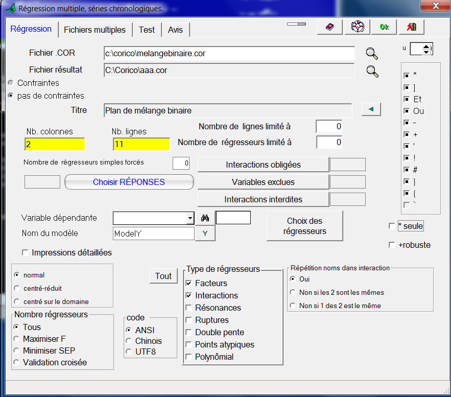 sélection du plan de mélange binaire