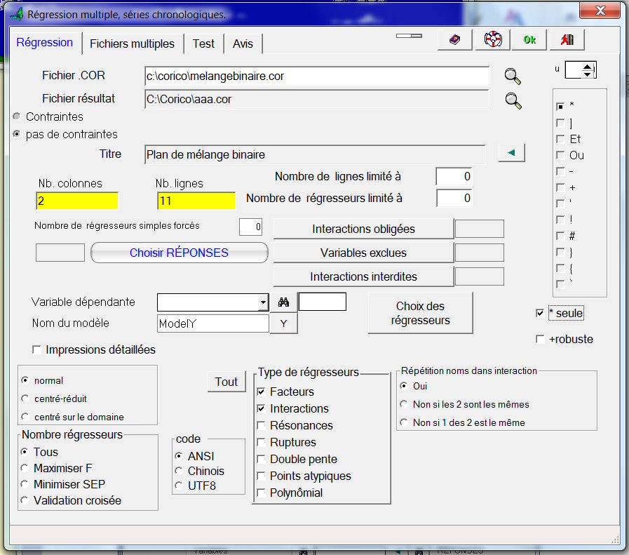 Plan de mélange binaire, choisir interaction
