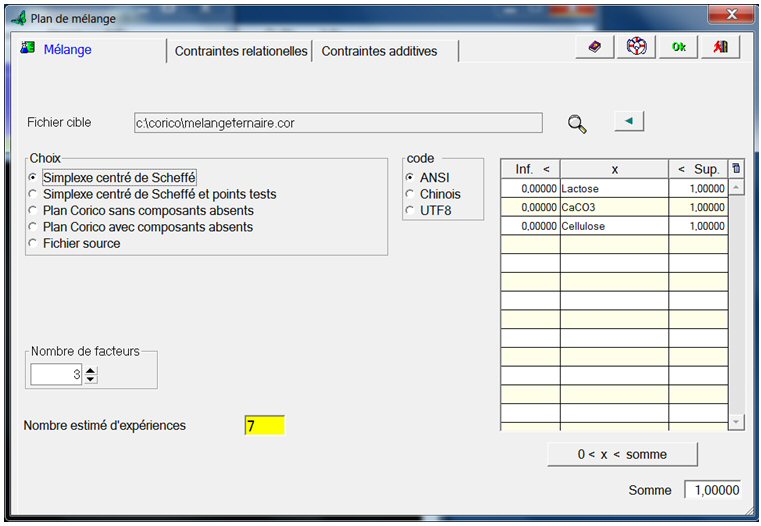 sélection du plan de mélange ternaire