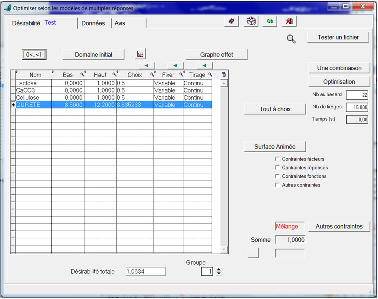 mélange ternaire, test