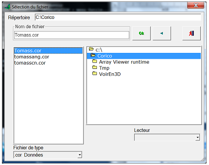 Sélecteur de fichier CORICO. Fichier choisi